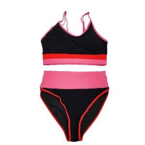 Womens Colorblock Bikini Set Size L  Black & Pink Swimsuit Adjustable